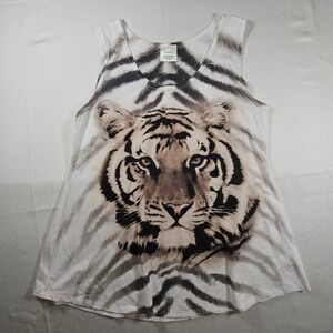 Rainforest Cafe Tiger Graphic Tank Top White Grey Animal Print Souvenir Large